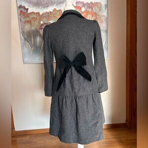 Rothschild Vintage 1990s Gray Wool Coat with Black Velvet Bow Accent